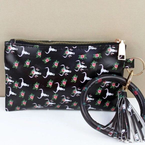 Western Skull Floral Print Wristlet Clutch - Picture 12 of 13